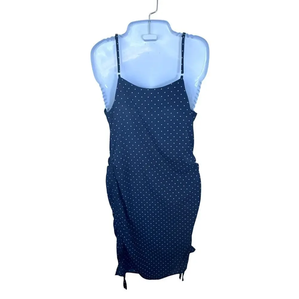 J.O.A. Just One Answer Navy Polkadot Convertible Dress Adjustable Side‎ Ruched S - Picture 11 of 12